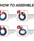 Tough As Nails Bike Inner Tube Replacement 12 1/2 x 2 1/4 assembly guide with four installation steps and images.