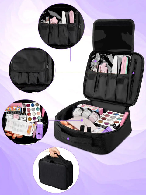 All In One Acrylic Nail Kit For Beginners With 42 Colors Glitter Powder And Monomer Liquid Pro Grade UV LED Lamp Electric Nail Drill Practice Finger Rhinestones French Tips Glue Clippers Brush And Black Organizer Case