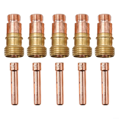 Super Stubby Gas Lens And Collet 10 Pack For Tig Welding Torch WP 17 18 26 includes five gas lenses and collets.