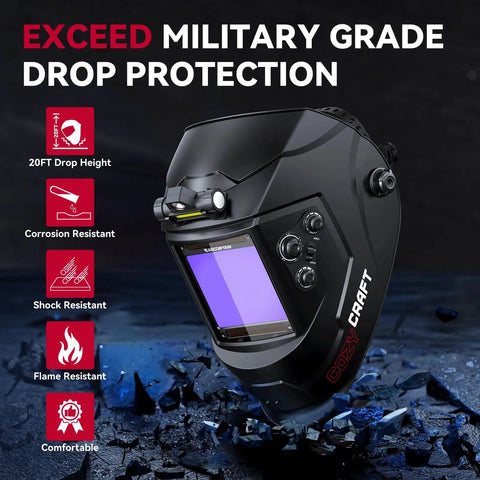 Large View Auto Darkening Welding Helmet With LED Light And Solar Powered Hood Four Arc Sensors Wide Shade Range