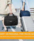 Lightweight Underseat Carry On Bag For Air Travel Tote Weekender Duffle Personal Item That Fits Under Seat For Spirit And Frontier Airlines Ideal For Women And Men Black 16 Inch held by traveler