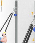 Wall Mounted Multi Functional Fitness Anchor System With Adjustable Resistance Bands Designed For A Compact Home Setup To Crush Reps And Level Up Your Daily Strength Training Routine In Blue, showing setup with bands and screws.