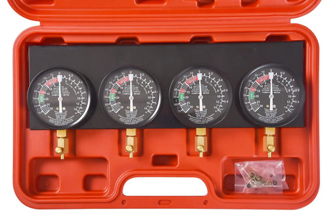 Carburetor Vacuum Synchronizer Gauge Set For Motorcycles And 2 To 4 Carb Systems, 4-gauge kit in red case