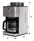 Grind And Brew Coffee Maker With Burr Grinder For Consistent Flavor, 12 Cup Programmable Timer, stainless steel, side view