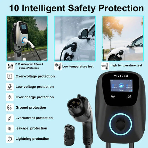 Level 2 EV Charger With ETL Certification 48A Adjustable 240V Manual Amps And Schedule J1772 To Tesla NACS Adapter safety features
