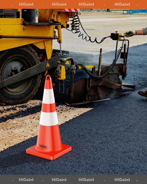 Six Pack 28 Inch Traffic Safety Cones With Reflective Collars for Road Safety near roadwork machinery, durable orange PVC cone