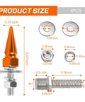 Spike Shape Anti Theft License Plate Screws Kit, 4 Pack, Aluminum Decorative Bolts, product size dimensions