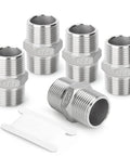 5 Piece Cast 304 Stainless Steel Hex Nipples Set For Pipe Fittings Three Quarter Inch Male To Three Quarter Inch Male NPT on display