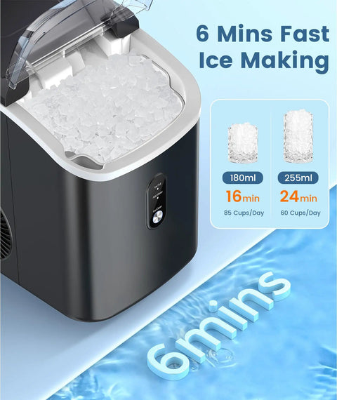 Countertop Nugget Ice Maker With Soft Chewable Pebble Ice 34 Lbs Per Day Self Cleaning One Button Operation Pellet Ice Maker