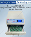 Benchtop Reflow Oven With 1500W Infrared Heater And Hot Air Circulation For PCB SMD SMT BGA Rework, oven drawer open.