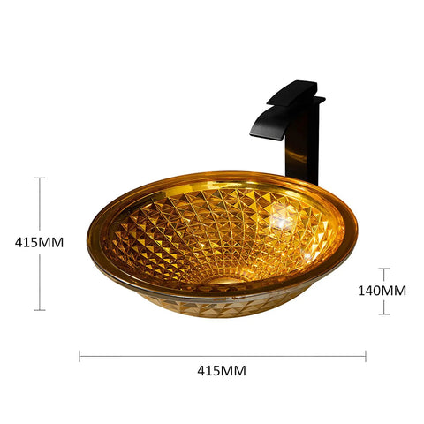 USZWBY Bathroom Vessel Sink Vanity Tempered Glass Vessel Bowl Sink Round Countertop Sink Bowl Above Counter Sink with waterfall faucet