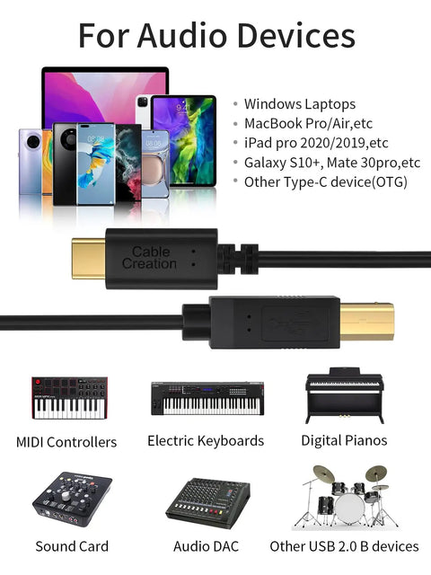 USB C To USB B Printer Cable 6.6 Foot Type B To Type C Printer Cord with laptops, MIDI controllers, and digital pianos