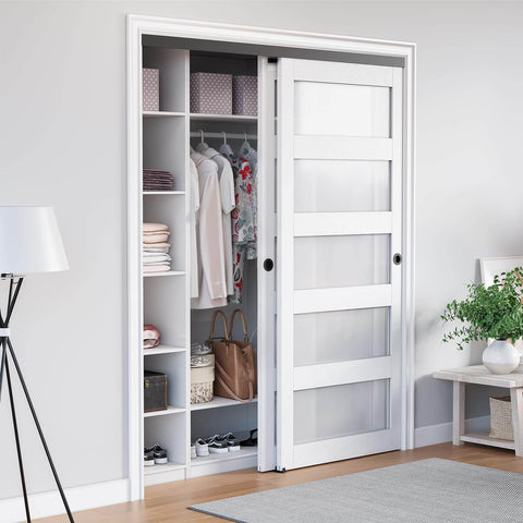 Installed 6Ft Bypass Closet Door Hardware Kit Top Mounted Track System Heavy Duty Aluminum Smooth Quiet Sliding For Two Doors Fits Minimum 36.5 Inch Door Panel Width Black Finish