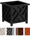 Lattice Design Outdoor Planter Box Dope Front Porch Decor 14.75 Inch Square Black Plant Pot 13 Inch Tall For Patio Garden