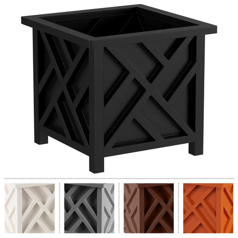 Lattice Design Outdoor Planter Box Dope Front Porch Decor 14.75 Inch Square Black Plant Pot 13 Inch Tall For Patio Garden