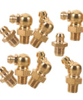 9 Piece Grease Fitting Kit With Copper Nozzle Caps For Cars And Trailers, Straight And Angled Nipples arranged on white background
