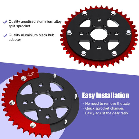 420 Chain Sprocket 42 Tooth Mini Bike Sprocket Hub Adapter Replacement For Coleman CT200U and Predator 212 engine, split design