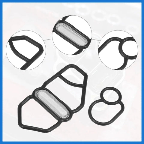 Honda Prelude VTEC Solenoid Gasket Spool Valve Filter Screen Replacement Kit - Easy Install, 2 Pack, black gaskets and screens