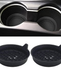 Two Pack Bling Car Cup Coasters Set For Women With Non Slip Silicone Inserts shown in car cup holders and side by side.
