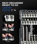 Close-up of the Best Go To 46 Piece Screwdriver Bit Set With S2 Steel Bits in sturdy case, highlighting marked and organized bits.