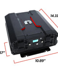 Heavy Duty 3000 Watt Power Inverter Kicks Butt Running Gear By Steadily Converting 12v Dc To 110v Ac shown with dimensions and features.