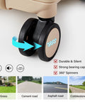 360° spinner wheels on Go To 16 Inch Underseat Carry On Luggage With Hard Shell And Spinner Wheels Airline Approved 29L Lightweight
