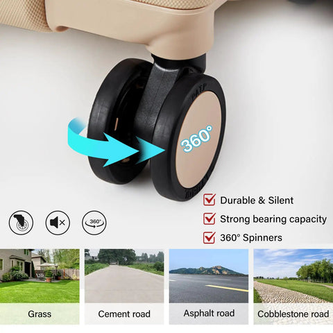 360° spinner wheels on Go To 16 Inch Underseat Carry On Luggage With Hard Shell And Spinner Wheels Airline Approved 29L Lightweight