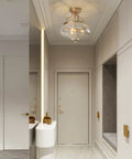 Gold Semi Flush Mount Ceiling Light With Fishbowl Glass Shade Chic Modern Minimalist Fixture For Dining Room Living Room Kitchen Island And Bedroom 3 Lights Close To Ceiling in hallway.