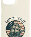 Patriotic Sailboat Case For iPhone 15 With Red White And Blue USA Pride Fourth Of July Vibes Fireworks Parades Ready American Flag Design Durable Protective Case For Everyday Americana featuring ship and USA flag theme