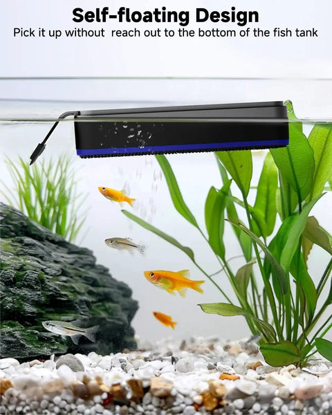 Magnetic Aquarium Glass Cleaner Dual Sided Algae Scraper With Two Blades For Easy Scrub In Glass Tanks 0.2 To 0.4 Inch Thick Slim Design For Tight Corners No Fuss Cleanup, self-floating in fish tank