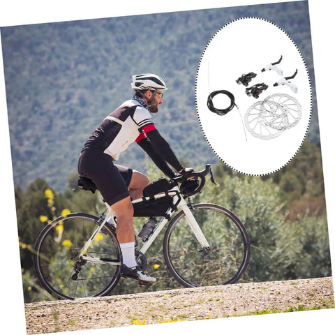 Top Shelf Mountain Bike Disc Brake Kit Featuring Robust Hydraulic Mechanical Calipers With Snappy Engagement And Rock Solid Coated Rotors For Reliable Trail Control. Cyclist on a mountain path.