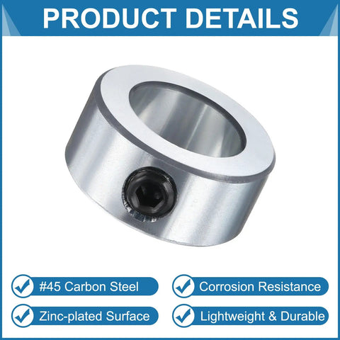 Six Piece Set Screw Shaft Collars For Three Quarter Inch Bore Hollow Style Zinc Plated Carbon Steel With One And A Quarter Inch Outside Diameter