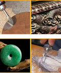 No Sweat One Eighth Inch Flexible Shaft Adapter Chuck With Secure Wrench For Rotary Tools and Power Drills in use on various materials.