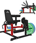 3-In-1 Leg Extension And Curl Machine For Home Gyms With Adjustable Back And 800Lb Capacity, red steel frame, side view.