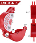 Detailed view of Heavy Duty Gate Valve Lockout Set With Keyed Alike Safety Padlocks, built tough, showing dimensions and red color