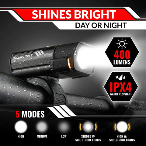 Front And Rear USB Rechargeable Bike Lights Set With 400 Lumen LED Headlight And Waterproof Tail Light, Ideal For Night Rides On Roads Or Trails, Great For MTB Mountain Bikes And Safe For Kids