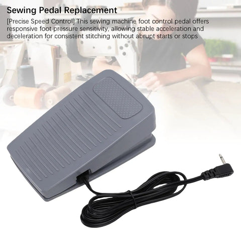 Top Shelf Foot Controller Pedal For Home Sewing Machines With Attached Cord Dead Even Speed Control Compatible With Eversewn Singer Huskystar Models Ironclad Replacement Piece, grey sewing pedal shown at an angle.