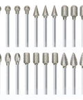 Diamond burr set for stone carving with 1/8 in shank; assorted ball, cone, and barrel bits for stone, glass, jewelry