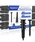 Self Drilling Size Eight Drywall Anchors And Screws Set, Heavy Duty Nylon And Glass Fiber Construction, visible with storage case