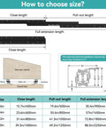 Diagram showing dimensions and installation for Beefy Undermount Drawer Slides 260 Lb Load Capacity 16 Inch 1 Pair.