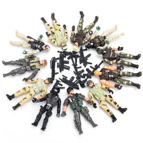 12 Pack US Military Toy Soldiers Action Figures with Realistic Weapons Gear arranged in a circle