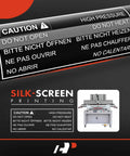 Heavy Duty Rear Tailgate Assist Shock Strut Lift Support Oem Style For Dodge Ram 1500 2002 To 2008 Ram 2500 3500 2003 To 2009 Left Side caution warning label for high-pressure equipment in multiple languages.