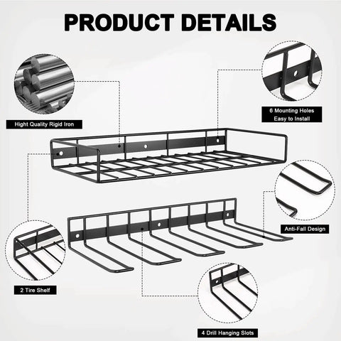 Detailed diagram of Heavy Duty Floating Power Tool Organizer Wall Mount Rack For Tools And Drills Two Pack Garage Storage Solution