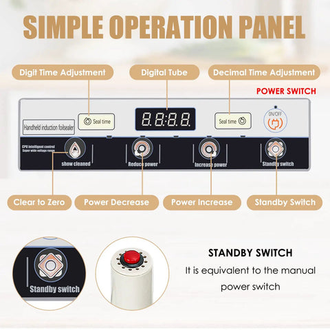 Simple operation panel of Heavy Duty Handheld Induction Sealer For Bottle Caps 20 To 100 Mm, 800W To 1200W