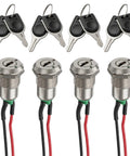 4 Pack 12mm On Off Metal Key Lock Switches With Prewired Leads Rotary Maintained Latching Key Switches Set Includes 8 Keys Built For Easy Use Universal Key System For Shared Gear And Fleet Vehicles, 4 metal key switches with prewired leads and keys