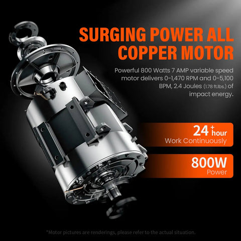 Powerful 800W copper motor of One Inch SDS Plus Rotary Hammer Drill With Safety Clutch 7 Amp Corded 4 Function Variable Speed