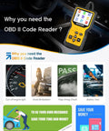 All In One OBD2 Scanner Code Reader Plug And Play With Battery Tester Check Engine Light Diagnostic Tool in car dashboard