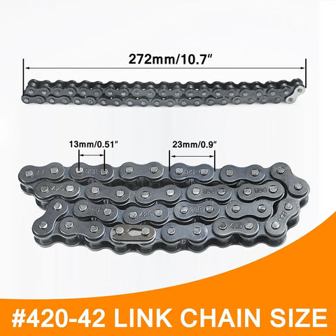 Front 420 Roller Chain 42 and Rear 90 Link Drive Chain Breaker Kit size details for mini bikes