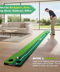 Man using Indoor Putting Green Kit With Foldable 8 Foot Mat For Home Office Practice, Realistic True Roll Surface With Upslope