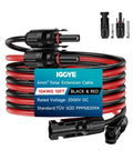 Two 10 Foot Solar Extension Cables With 10AWG PV Wire Red Black 2 Pairs Waterproof Connectors Coiled with Close-up